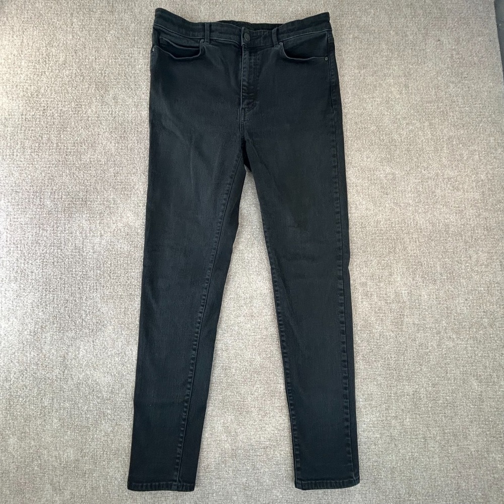 Uniqlo High Rise Ultra Stretch Skinny Fit Tapered Leg Jeans Women 10 Black Denim